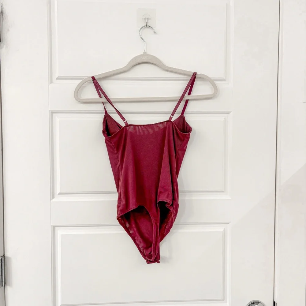 NEW Free People Intimately Night Rhythm Corset Bodysuit Washed Maroon